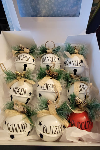 Sleigh Bell Reindeer Ornament Set